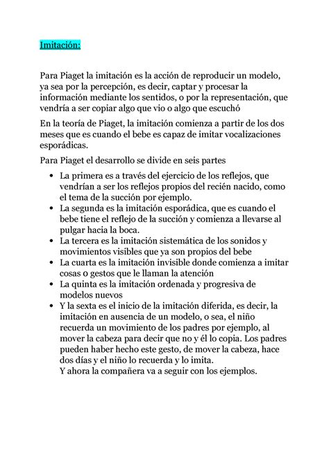 en opinion de piaget la imitación es un ejemplo de